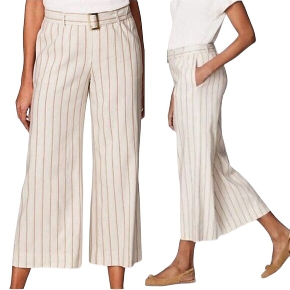 J. Jill Linen Stretch Jenna Crop Pants Striped Wide Leg Size Medium - Picture 1 of 10